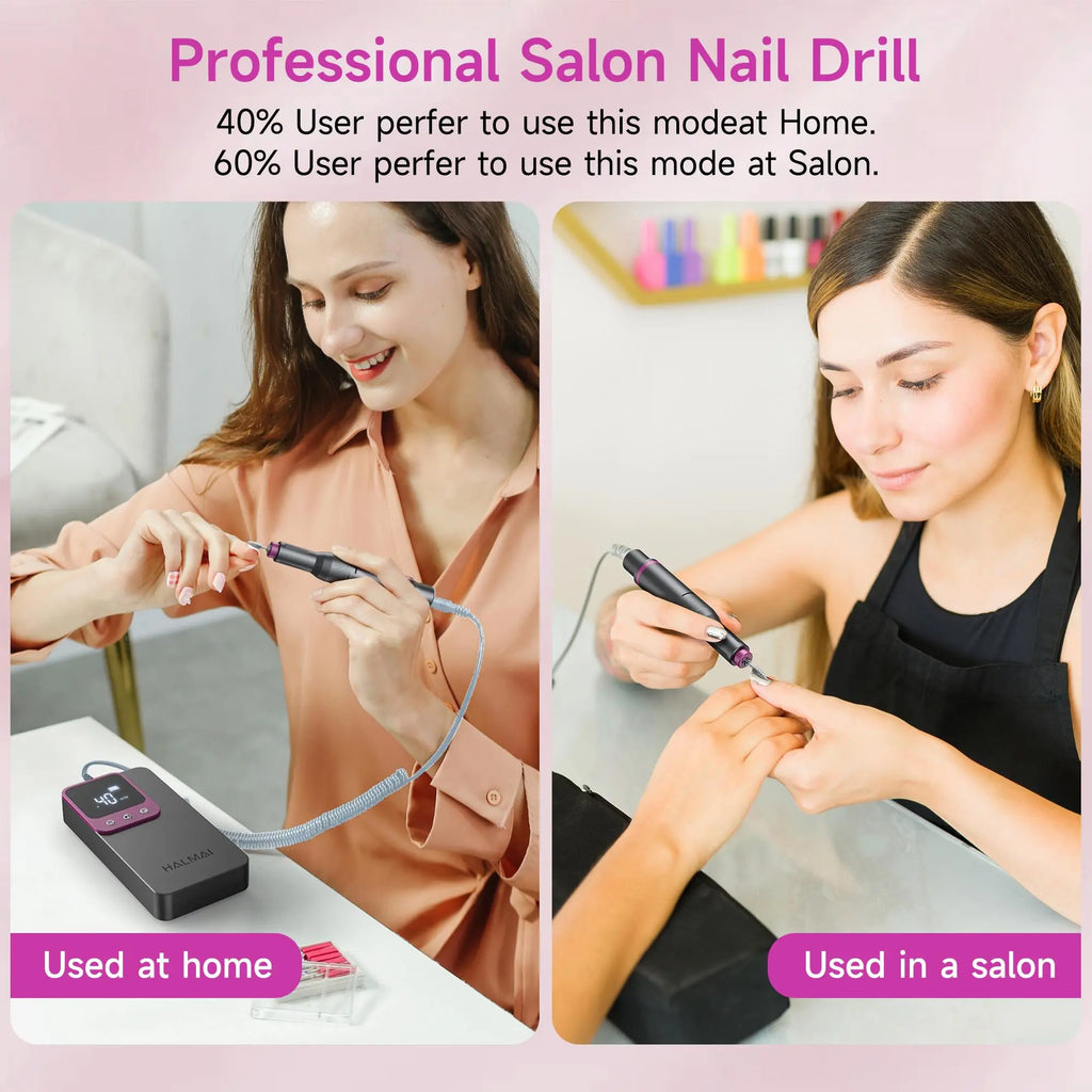 HALMAI Ultra Power Nail Drill: Professional Cordless Electric File for Acrylic & Gel Nails, Ultra Powerful Motor Engineered by HALMAI, Vibration Free for Superior Natural Nail Care, 10 Second Gel Removal