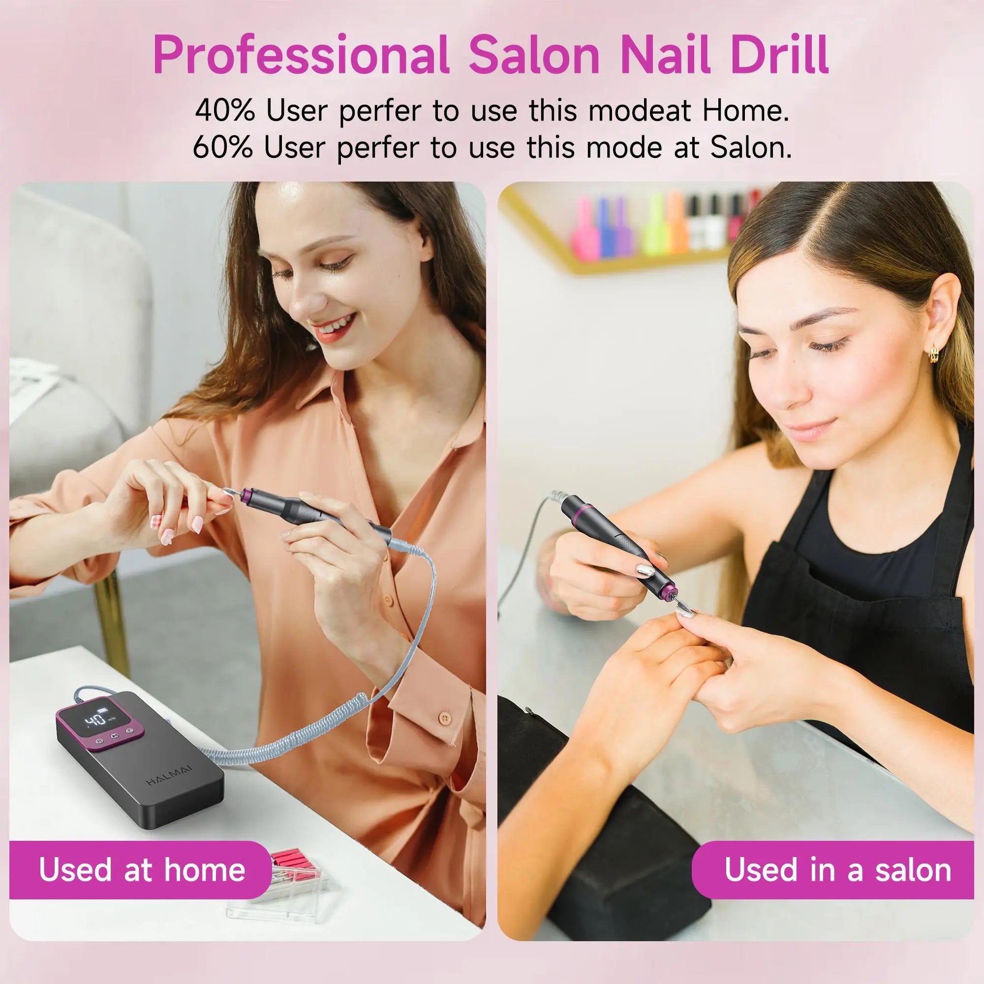 HALMAI Ultra Power Nail Drill: Professional Cordless Electric File for Acrylic & Gel Nails, Ultra Powerful Motor Engineered by HALMAI, Vibration Free for Superior Natural Nail Care, 10 Second Gel Removal