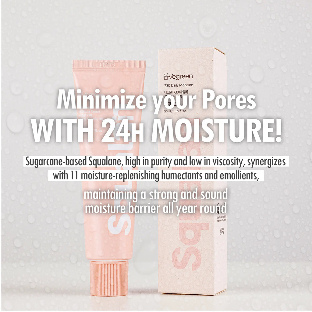 VEGREEN 730 Daily Face Moisturizer Cream with Squalane – Lightweight & Hydrating Korean Facial Moisturizer for Dry & Combination Skin, Skin Barrier Repair & Age-Defying Glow, 1.69 Fl Oz