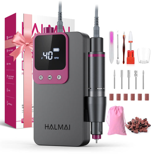 HALMAI Ultra Power Nail Drill: Professional Cordless Electric File for Acrylic & Gel Nails, Ultra Powerful Motor Engineered by HALMAI, Vibration Free for Superior Natural Nail Care, 10 Second Gel Removal