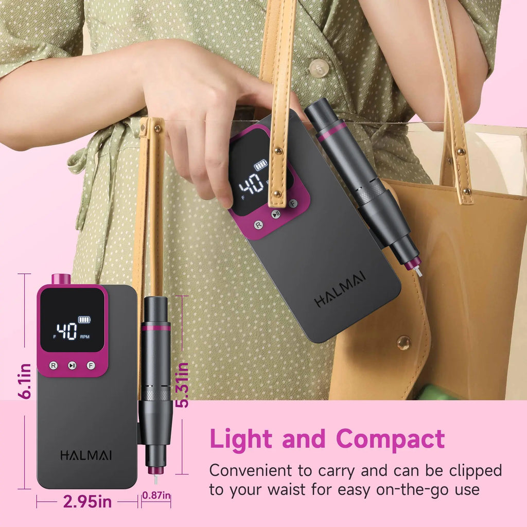 HALMAI Ultra Power Nail Drill: Professional Cordless Electric File for Acrylic & Gel Nails, Ultra Powerful Motor Engineered by HALMAI, Vibration Free for Superior Natural Nail Care, 10 Second Gel Removal