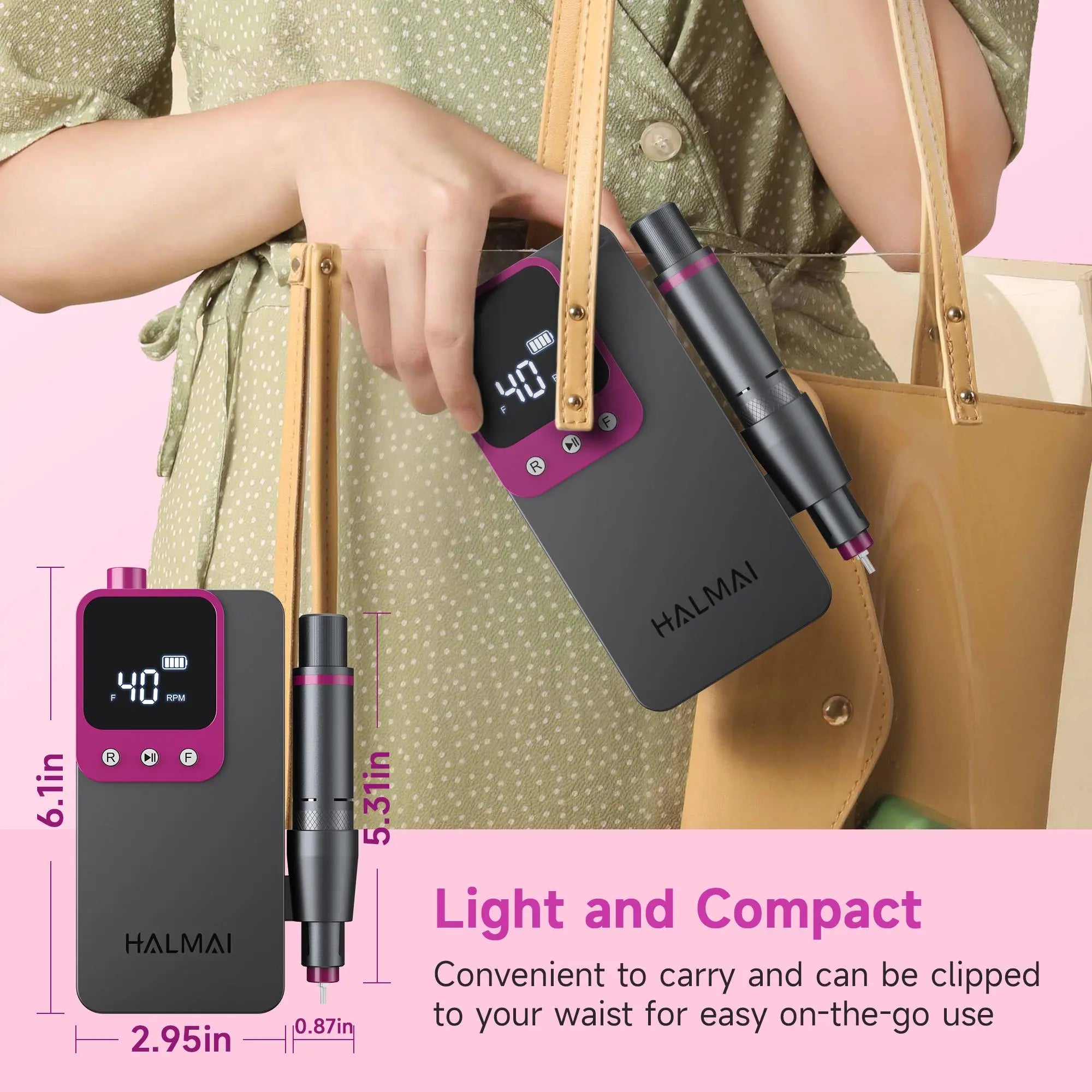 HALMAI Ultra Power Nail Drill: Professional Cordless Electric File for Acrylic & Gel Nails, Ultra Powerful Motor Engineered by HALMAI, Vibration Free for Superior Natural Nail Care, 10 Second Gel Removal