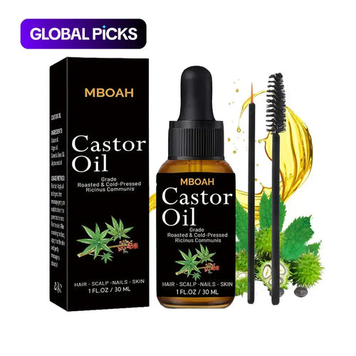 Organic Castor Oil, Cold-Pressed and Hexane-Free Hair Growth Oil Enriched with Camellia Seed Oil and Jojoba Oil for Hair, Lashes and Eyebrows, Skin Moisturizing and Hair Care Starter Kit #GLOBAL PICKS