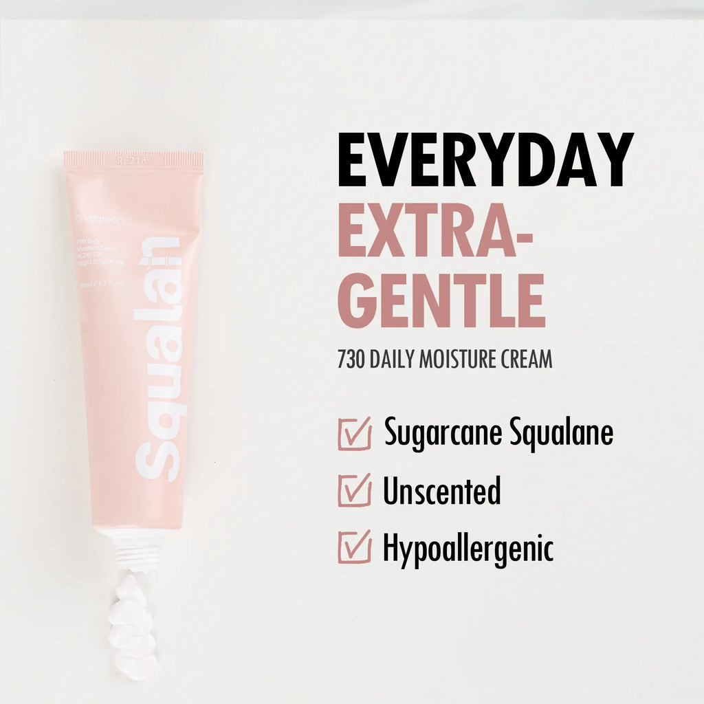 VEGREEN 730 Daily Face Moisturizer Cream with Squalane – Lightweight & Hydrating Korean Facial Moisturizer for Dry & Combination Skin, Skin Barrier Repair & Age-Defying Glow, 1.69 Fl Oz