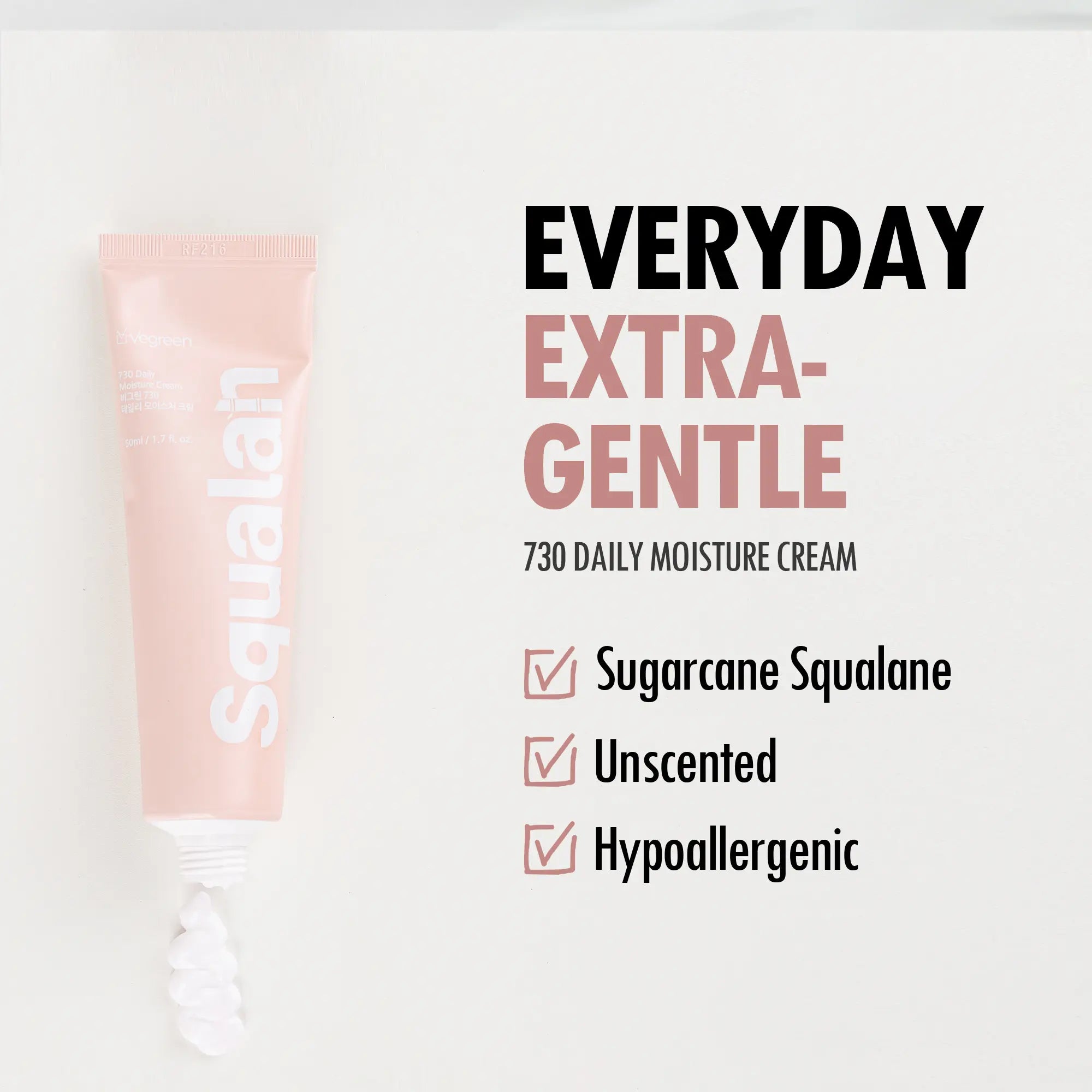 VEGREEN 730 Daily Face Moisturizer Cream with Squalane – Lightweight & Hydrating Korean Facial Moisturizer for Dry & Combination Skin, Skin Barrier Repair & Age-Defying Glow, 1.69 Fl Oz