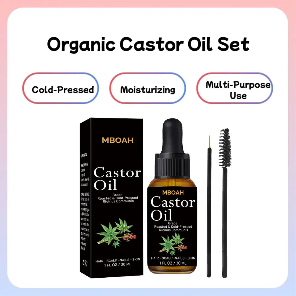 Organic Castor Oil, Cold-Pressed and Hexane-Free Hair Growth Oil Enriched with Camellia Seed Oil and Jojoba Oil for Hair, Lashes and Eyebrows, Skin Moisturizing and Hair Care Starter Kit #GLOBAL PICKS