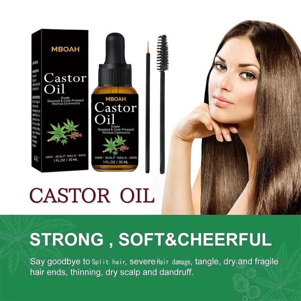 Organic Castor Oil, Cold-Pressed and Hexane-Free Hair Growth Oil Enriched with Camellia Seed Oil and Jojoba Oil for Hair, Lashes and Eyebrows, Skin Moisturizing and Hair Care Starter Kit #GLOBAL PICKS