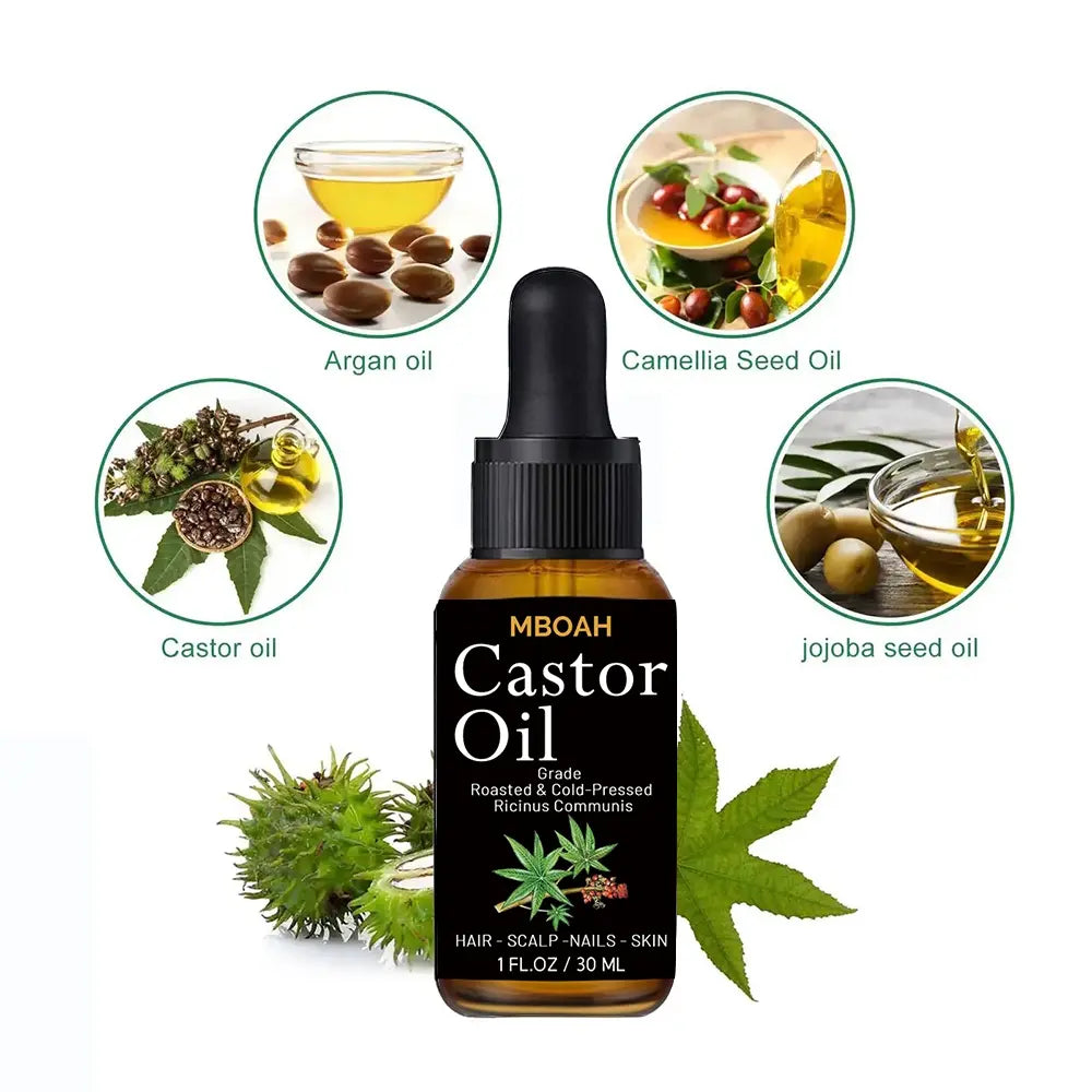 Organic Castor Oil, Cold-Pressed and Hexane-Free Hair Growth Oil Enriched with Camellia Seed Oil and Jojoba Oil for Hair, Lashes and Eyebrows, Skin Moisturizing and Hair Care Starter Kit #GLOBAL PICKS
